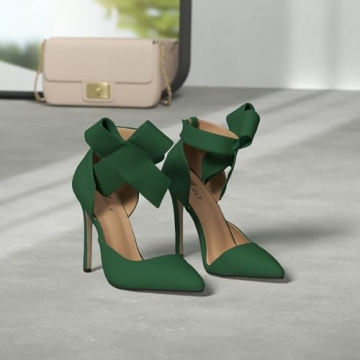 Z&L Fashion Women's Pointy Toe High Heel Stiletto Big Bow Pumps Green Size 8