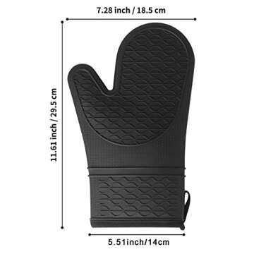Vaincre Oven Mitts Heat Resistant - 2PCS Black Silicone Oven Mitts, Non-Slip Grip Soft Cooking Potho...
