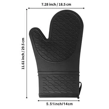 Vaincre Oven Mitts Heat Resistant - 2PCS Black Silicone Oven Mitts, Non-Slip Grip Soft Cooking Potho...