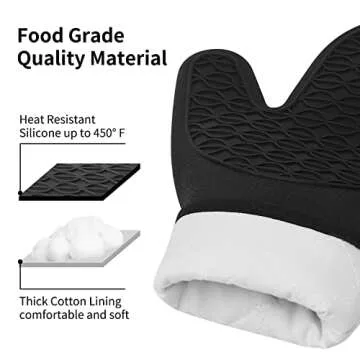 Vaincre Oven Mitts Heat Resistant - 2PCS Black Silicone Oven Mitts, Non-Slip Grip Soft Cooking Potholders, Flexible Kitchen Gloves Potholders Baking Gloves for Cooking Baking Kitchen