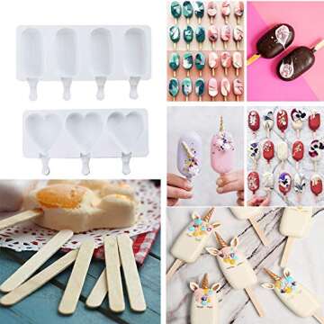 KALAIEN 2 Pack Silicone Easy Cream Mini Ice Cream Bar Mold Popsicle Molds Set Ice Pop Mold with 40 Wooden Sticks