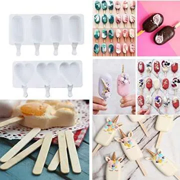 KALAIEN 2 Pack Silicone Easy Cream Mini Ice Cream Bar Mold Popsicle Molds Set Ice Pop Mold with 40 Wooden Sticks