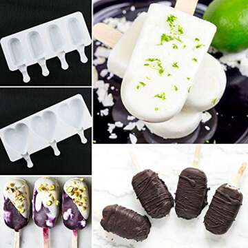 KALAIEN 2 Pack Silicone Easy Cream Mini Ice Cream Bar Mold Popsicle Molds Set Ice Pop Mold with 40 Wooden Sticks