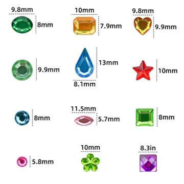 1200 Pack Acrylic Flatback Rhinestones Jewels Craft Gems Jewels Crafts Gemstone Pirate Treasure Jewels Jewels Stickers Rhinestones Party Arts Decoration for Kids Colorful Bling Crystal (12 Shapes)