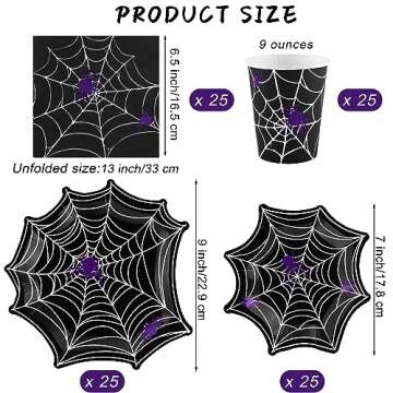 durony 100 Pieces Halloween Spider Web Party Supplies Tableware Set Including Halloween Spiderweb Di...