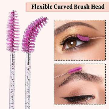 300PCS 3 Color Disposable Eyelash Brush with 3 Containers, Spoolies for Eyelash Extensions, Crystal Mascara Wands, Eyebrow Brushes for Makeup Accessories, Eye Lash Tools - Pink, Rose, Purple