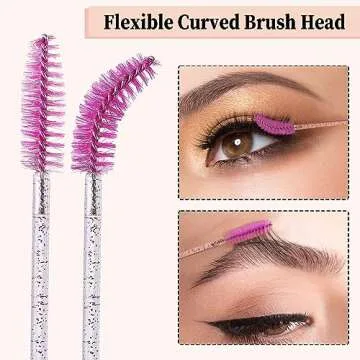 300PCS 3 Color Disposable Eyelash Brush with 3 Containers, Spoolies for Eyelash Extensions, Crystal Mascara Wands, Eyebrow Brushes for Makeup Accessories, Eye Lash Tools - Pink, Rose, Purple