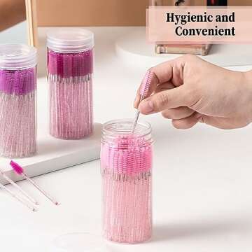 300PCS 3 Color Disposable Eyelash Brush with 3 Containers, Spoolies for Eyelash Extensions, Crystal Mascara Wands, Eyebrow Brushes for Makeup Accessories, Eye Lash Tools - Pink, Rose, Purple