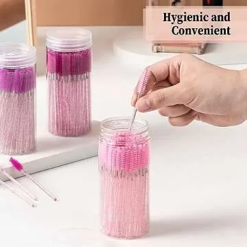 300PCS 3 Color Disposable Eyelash Brush with 3 Containers, Spoolies for Eyelash Extensions, Crystal Mascara Wands, Eyebrow Brushes for Makeup Accessories, Eye Lash Tools - Pink, Rose, Purple