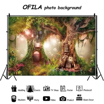 OFILA 7x5ft Enchanted Forest Backdrop for Parties