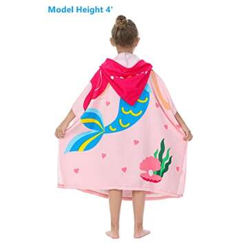 Athaelay Big Pink Mermaid Kids' Bath Towels Soft Microfiber Swim Cover-ups for 3 to 10 Years Old Gir...