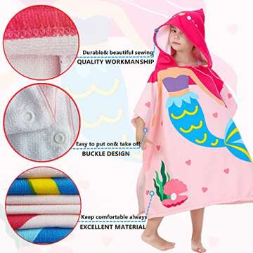 Athaelay Big Pink Mermaid Kids' Bath Towels Soft Microfiber Swim Cover-ups for 3 to 10 Years Old Girls Beach Pool