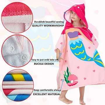 Athaelay Big Pink Mermaid Kids' Bath Towels Soft Microfiber Swim Cover-ups for 3 to 10 Years Old Girls Beach Pool