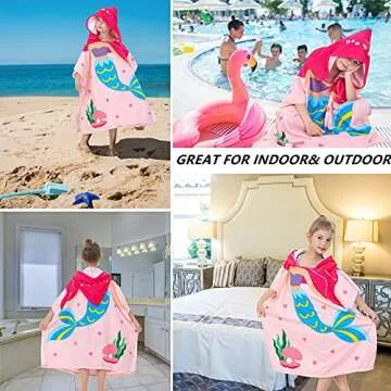 Athaelay Big Pink Mermaid Kids' Bath Towels Soft Microfiber Swim Cover-ups for 3 to 10 Years Old Girls Beach Pool