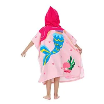 Athaelay Big Pink Mermaid Kids' Bath Towels Soft Microfiber Swim Cover-ups for 3 to 10 Years Old Girls Beach Pool