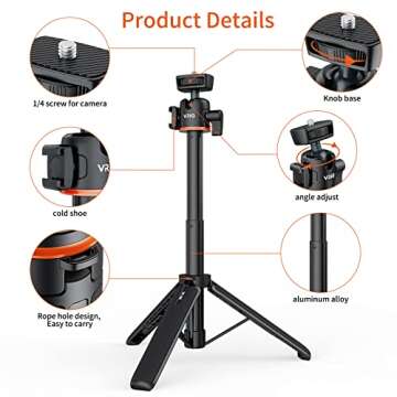 UURIG 20.1" Mini Extendable Tripod with 360° Ball Head