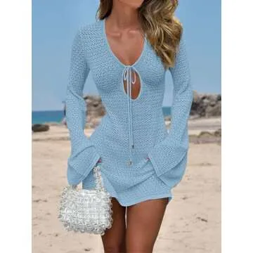 ANRABESS Womens Swimsuit Crochet Swim Cover Up Summer Bathing Suit Swimwear Hollow Out Mesh Knit Beach Dress Vacation Outfits Medium