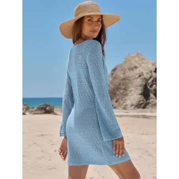 ANRABESS Womens Swimsuit Crochet Swim Cover Up Summer Bathing Suit Swimwear Hollow Out Mesh Knit Beach Dress Vacation Outfits Medium