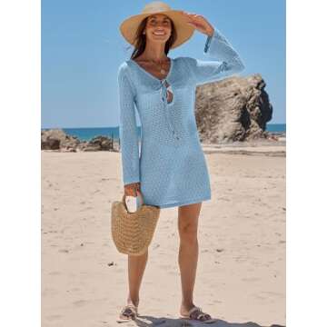 ANRABESS Womens Swimsuit Crochet Swim Cover Up Summer Bathing Suit Swimwear Hollow Out Mesh Knit Beach Dress Vacation Outfits Medium