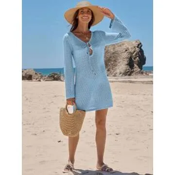 ANRABESS Womens Swimsuit Crochet Swim Cover Up Summer Bathing Suit Swimwear Hollow Out Mesh Knit Beach Dress Vacation Outfits Medium