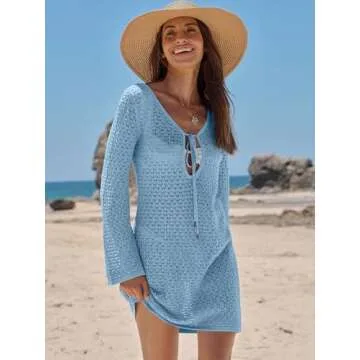 ANRABESS Womens Swimsuit Crochet Swim Cover Up Summer Bathing Suit Swimwear Hollow Out Mesh Knit Beach Dress Vacation Outfits Medium