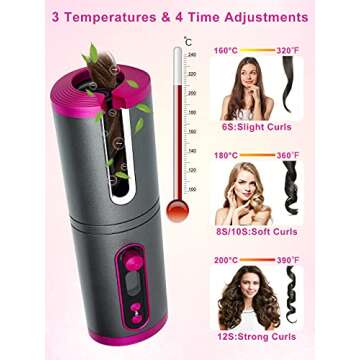 Cordless Automatic Hair Curler, WanderLand Cordless Hair Curler, Auto Curling Iron with LCD Temperature Display and Timer, USB Rechargeable Travel Curling Iron (Upgraded) (Gray)
