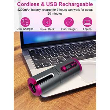 Cordless Automatic Hair Curler, WanderLand Cordless Hair Curler, Auto Curling Iron with LCD Temperature Display and Timer, USB Rechargeable Travel Curling Iron (Upgraded) (Gray)