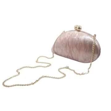 UMREN Seashell Chain Shoulder Bag for Women Acrylic Evening Clutch Bag Glitter Marble Purse Handbag for Wedding Party Prom Pink