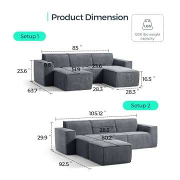 LINSY HOME Oversized Deep Modular Sectional Sofa, Cloud Couch U Shaped 3-Seat Sofa with 2 Ottomans, ...