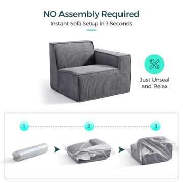 LINSY HOME Oversized Deep Modular Sectional Sofa, Cloud Couch U Shaped 3-Seat Sofa with 2 Ottomans, Corduroy Sectional Couches for Living Room, No Assembly Required, Bluish Grey