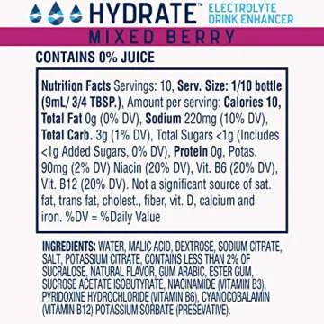 Hydrate Electrolyte Liquid Drink Enhancer Drops, Low Sugar, Low Calorie, Natural Flavor Hydration Mi...