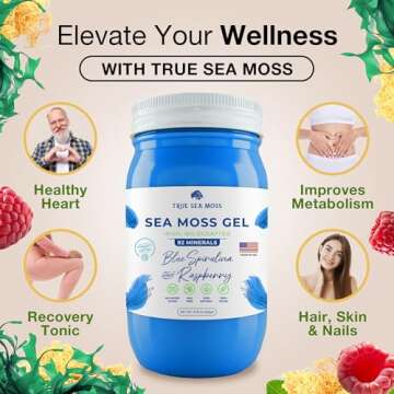TrueSeaMoss Wildcrafted Irish Sea Moss Gel - Made with Dried Seaweed & Fresh Sea Vegetables, Seamoss - Made in USA (Blue Spirulina and Raspberry, Pack of 1