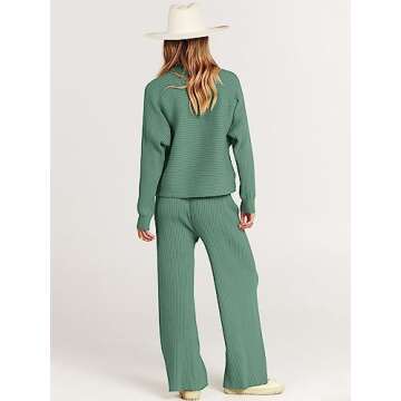 ANRABESS Women's Two Piece Outfits Crop Top Wide Leg Pants Cozy Knit Sweater Lounge Sets 2024 Fall Trendy Travel Clothes Gray Green X-Large