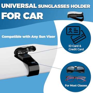 ROSON Sunglass Holder for Car Sun Visor, 2 Pack Glasses Holder Clip Hanger Eyeglasses Mount for Car with Bling Rhinestones Crystal Ticket Card Clip (White)