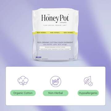 The Honey Pot Company - Pads for Women - Non-Herbal Overnight Pads w/Wings - Organic Cotton Cover, & Ultra-Absorbent Pulp Core - Sanitary Pads for Women - Feminine Care - FSA & HSA Eligible - 12 ct