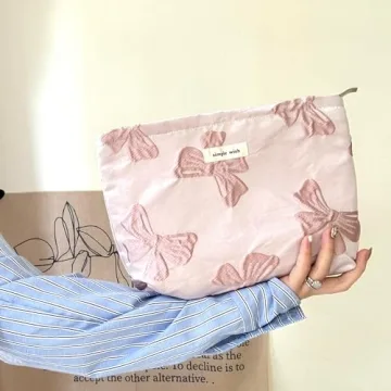 Sminra Makeup Bag Large Pink Bow Cosmetic Organizer