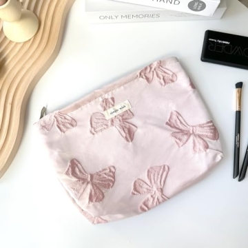 Sminra Makeup Bag Large Pink Bow Cosmetic Organizer