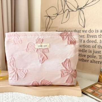 Sminra Makeup Bag Large Pink Bow Cosmetic Organizer