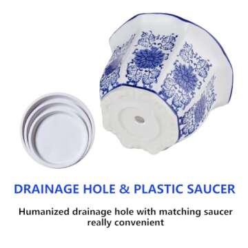 HakkaGirl Blue and White Porcelain, Flower Pots, Chinese Ceramic Planters for Indoor Decorative -Set of 3