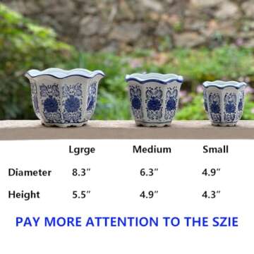 HakkaGirl Blue and White Porcelain, Flower Pots, Chinese Ceramic Planters for Indoor Decorative -Set of 3