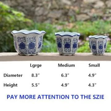 HakkaGirl Blue and White Porcelain, Flower Pots, Chinese Ceramic Planters for Indoor Decorative -Set of 3