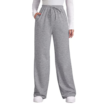 OFEEFAN Women’s Grey Elastic Waist Pants with Pockets