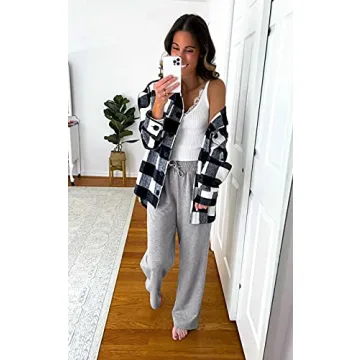 OFEEFAN Women’s Grey Elastic Waist Pants with Pockets