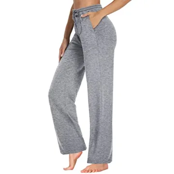 OFEEFAN Women’s Grey Elastic Waist Pants with Pockets