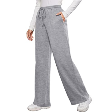 OFEEFAN Women’s Grey Elastic Waist Pants with Pockets