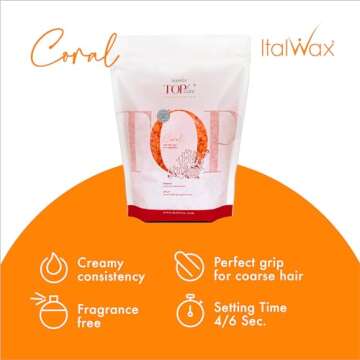 Italwax Top Line Coral - 750g / 1.65lb - Hard wax beads for hair removal - Unscented - Synthetic for...