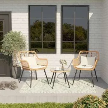 Verano Garden 3 Pieces Patio Bistro Set, Outdoor Wicker Conversation Chair Sets Balcony Furniture,Co...