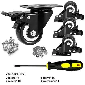 ASHGOOB 2" Caster Wheels Set of 4, Heavy Duty Casters with Brake, No Noise Locking Polyurethane (PU)...