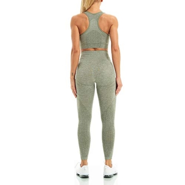 WodoWei Women 2 Piece Workout Outfits Sports Bra Seamless Leggings Yoga Gym Activewear Set (YO601-khaki grey marl-M)