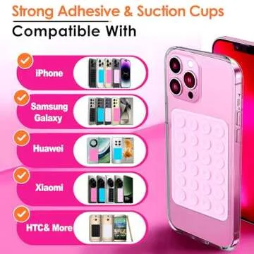 Suction Phone Case Mount, 2Pcs Silicone Phone Suction Grip Compatible with iPhone and Android Cases, Anti-Slip Hands-Free Mobile Accessory Holder, Sticky Phone Grip for Tiktok Videos and Selfies